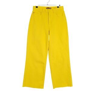 JUDY BLUE JB88777C Bright Yellow Braided Waist Wide Cropped Denim Jeans SIZE 27